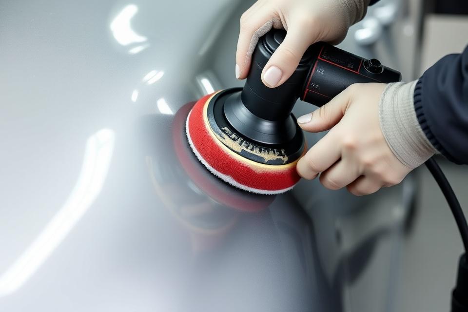 A dual-action polisher cutting compound on silver paint