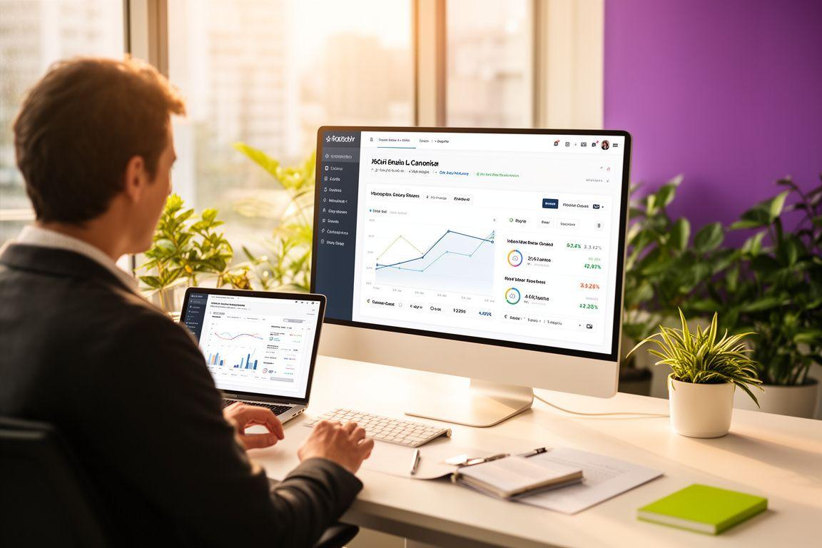 Outbound specialist reviewing a cold email campaign dashboard in a Kuala Lumpur studio