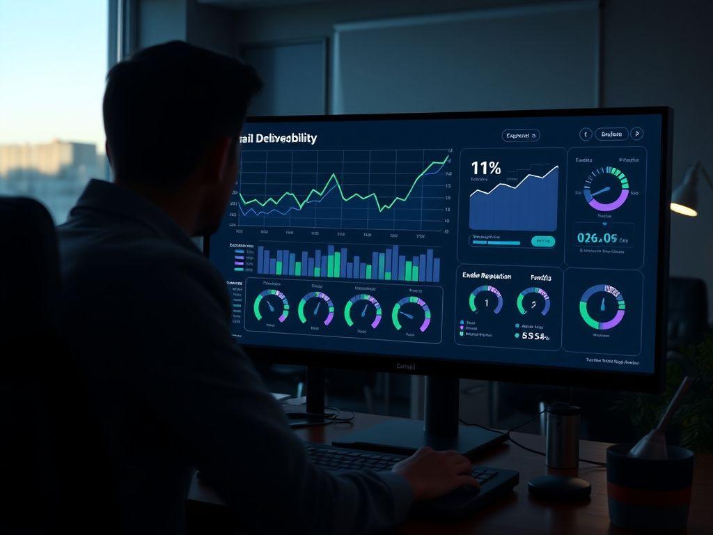 Analyst tracking warm-up and deliverability metrics on screen